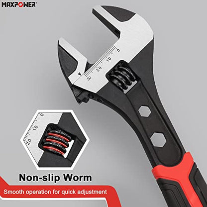 MAXPOWER Adjustable Wrench, Drop Forged Cr-V Steel, Small Spanner Wrenches Set 6 inch 8 inch 10 inch