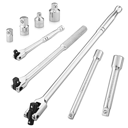 MAXPOWER Breaker Bar and Extension and Socket Adapter Set, Included 15 inch 10 inch and 6 inch Breaker Bars, 3/8" 1/2" drive Extensions, and 4PCS Socket Adapter