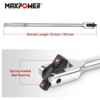 MAXPOWER 15-inch Breaker Bar 1/2 drive and 3/8 drive Flex Handle