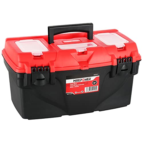 MAXPOWER 17-Inch Tool Box, Plastic Tool Boxes with Removable Tray & Dual Lock Secured, Rated up to 33 Lbs