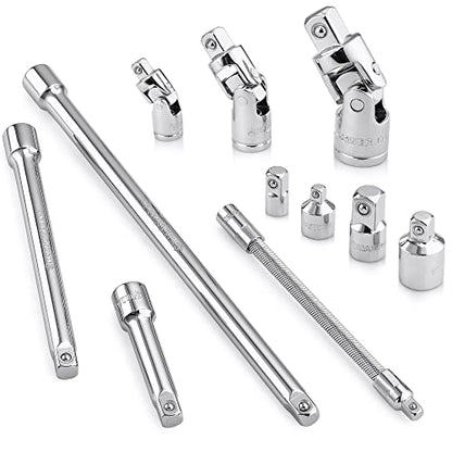 MAXPOWER 11PCS Socket Accessory Set, Includes Socket Adapters, 3/8" drive Extension Bars, 1/4" drive Flexible Extension Bar and Universal Joints
