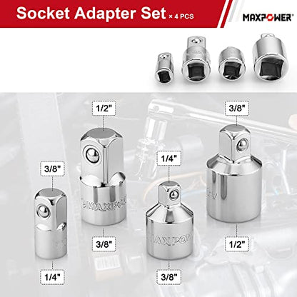 MAXPOWER 11PCS Socket Accessory Set, Includes Socket Adapters, 3/8" drive Extension Bars, 1/4" drive Flexible Extension Bar and Universal Joints