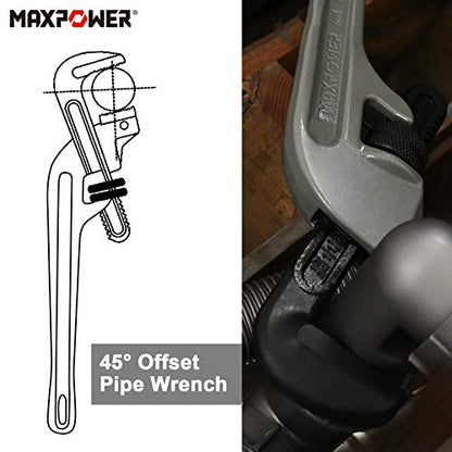 MAXPOWER 24-Inch Offset Pipe Wrench, 40% Lighter Alumimum Plumbing Wrench Clamping Capacity Up to 70mm