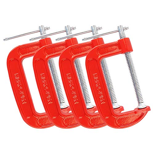 MAXPOWER 4-pieces C Clamps Set, 4 Inch C Clamp, Up To 4-Inch Jaw Opening, 2-1/4 Inch Throat Depth