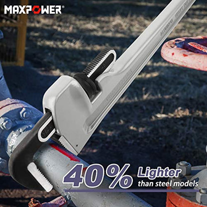 MAXPOWER 48-inch Pipe Wrench, Heavy Duty Large Straight Plumbing Wrench Smooth Jaw Aluminum Pipe Wrench