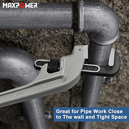 MAXPOWER 18-inch Pipe Wrench, Heavy Duty End Pipe Wrench Aluminum 45 Degree Angled Plumbing Wrench