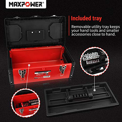 MAXPOWER Tool Box 17-inch, Mixtured Plastic Lid and Metal Small Tool Box with Removable Tray and Handle