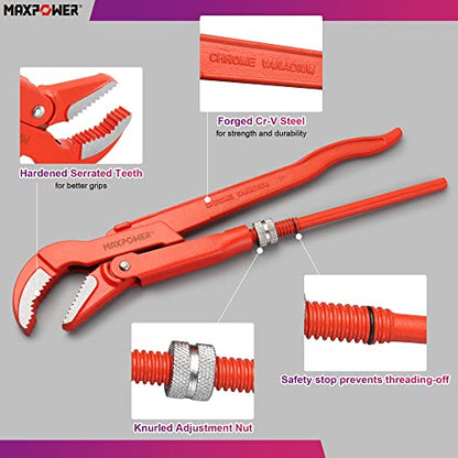 MAXPOWER 12 inch Swedish Pipe Wrench, 45 Degree Angled