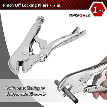 MAXPOWER 15-pieces Locking Pliers with C-clamps Set, Long Nose Pliers, Pinch Off Pliers, Sheet Metal Clamp, U Shaped Pliers with Tool Bag for Storage