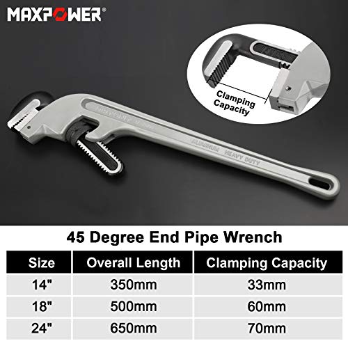 MAXPOWER 24-Inch Offset Pipe Wrench, 40% Lighter Alumimum Plumbing Wrench Clamping Capacity Up to 70mm