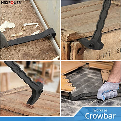 MAXPOWER 2Pcs Pry Bar Set, Heavy Duty Flat Pry Bar 15-inch and Claw Nail Puller 12-inch, Strikable Head and Full Body Drop Forged Crowbar Tools