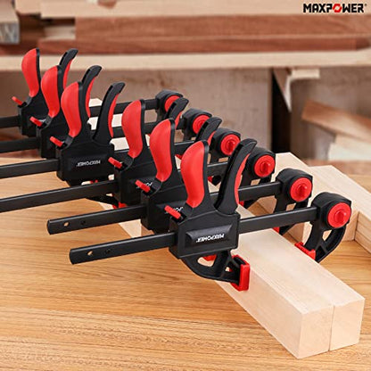 MAXPOWER Bar Clamp for Woodworking, 12 inch (2) 6 inch (2) One-hand Quick Release Wood Clamps Set