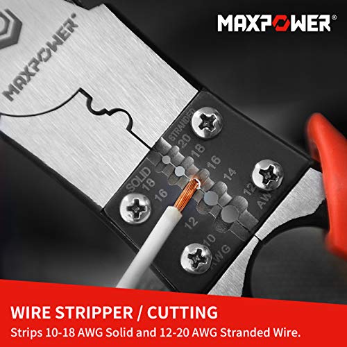 MAXPOWER 3Pcs Pliers Set, 5 in 1 Multifunctional Wire Stripper Crimper Cutter, Long Nose Pliers, Diagonal Side Cutting Pliers, Linesman Pliers 8 inch