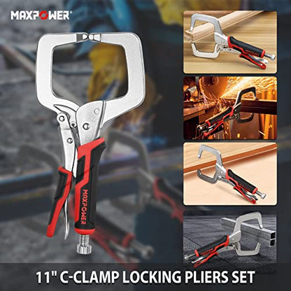MAXPOWER 11-inch Locking C Clamp Set, 2 Pack Heavy Duty Locking Pliers with Regular Tip for Welding and Woodworking