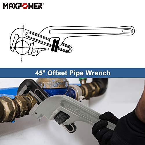 MAXPOWER 18-inch Pipe Wrench, Heavy Duty End Pipe Wrench Aluminum 45 Degree Angled Plumbing Wrench