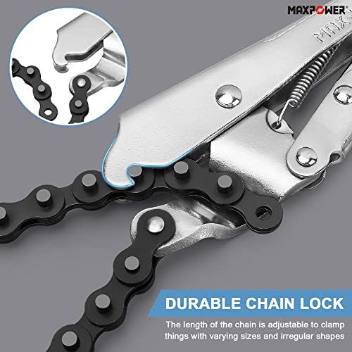 MAXPOWER 9-Inch Locking Chain Clamp with 19-Inch Chain, 2 Pack