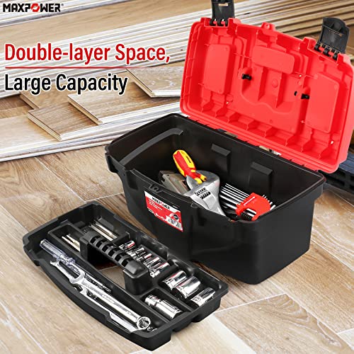 MAXPOWER Tool Box 15 inch, Plastic Tool Boxes with Removable Tray & Du