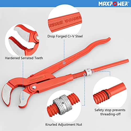 MAXPOWER Swedish Pipe Wrench 15 inch x S Shaped Jaw