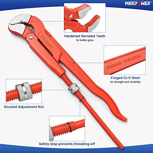 MAXPOWER 12 inch Swedish Pipe Wrench, S-shape Jaw