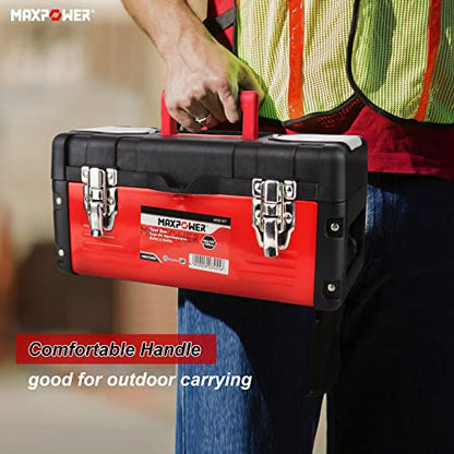 MAXPOWER Tool Box 17-inch, Mixtured Plastic Lid and Metal Small Tool Box with Removable Tray and Handle