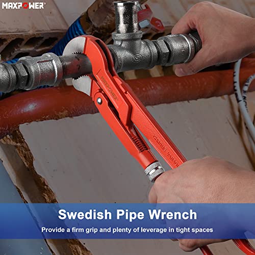 MAXPOWER 12 inch Swedish Pipe Wrench, S-shape Jaw