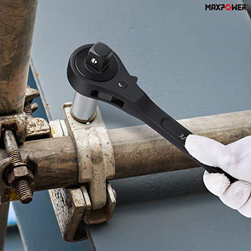 Lichamp 12.4" Spud Ratchet Wrench - 3/8" X 1/2" Dual Drive Hammer Head | Scaffold Steel Construction Tool