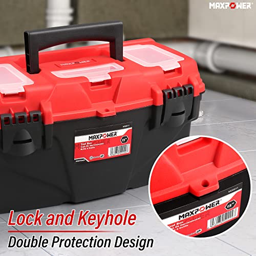 MAXPOWER Tool Box 15 inch, Plastic Tool Boxes with Removable Tray & Du